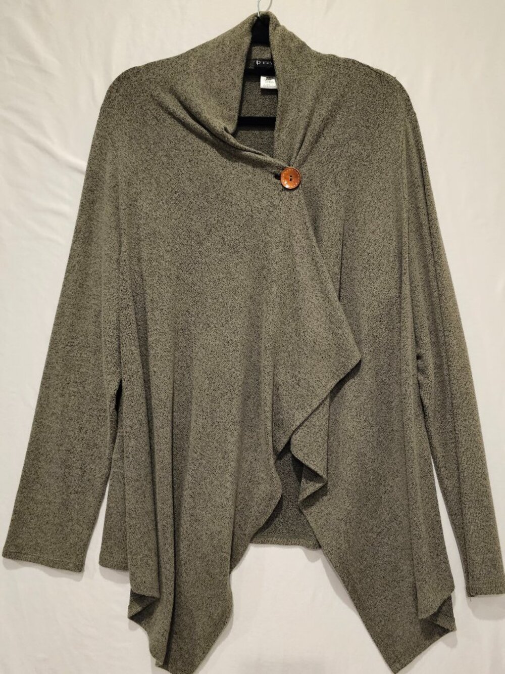 Bobeau One Button Fleece Wrap Cardigan Size XL Heather Gray Green Asymmetrical